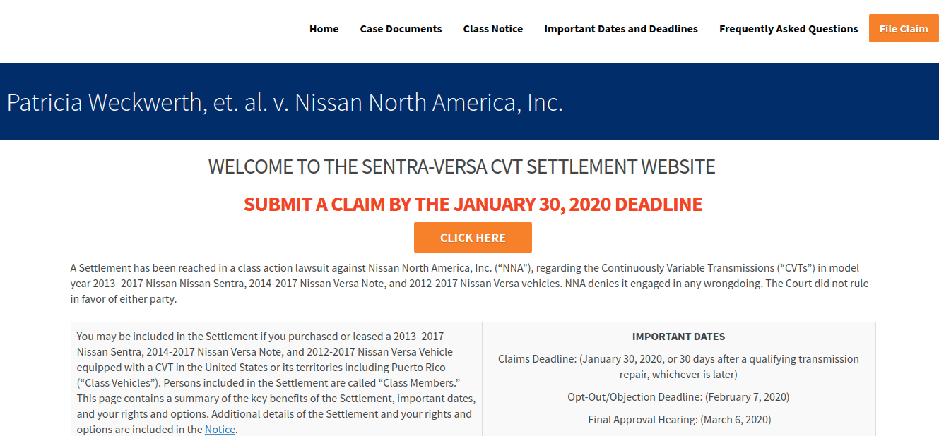 Sentra Versa CVT submit a claim Logo