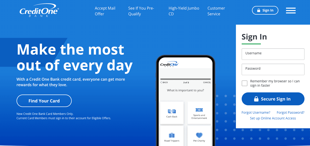 Credit One Bank Login tips