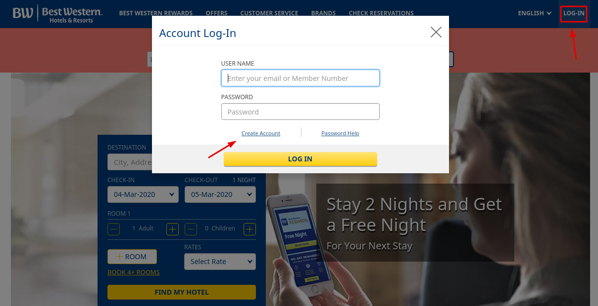 Best Western Hotel Create Account