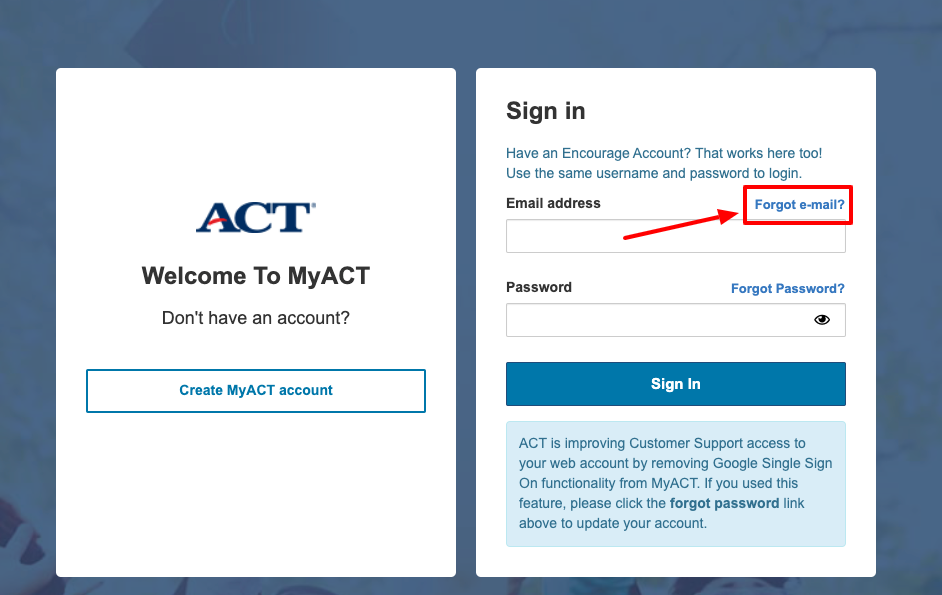 act student forgot email