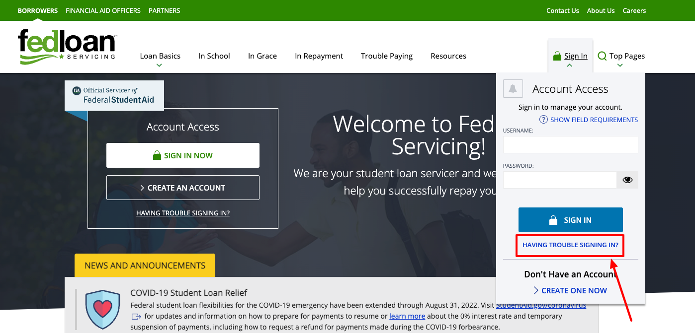 myfedloan reset account