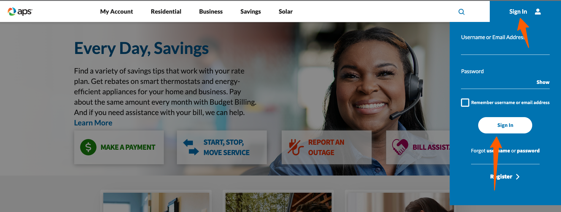 aps bill pay login