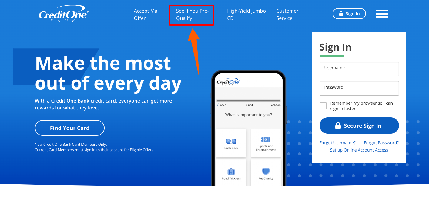 credit one bank sign up process