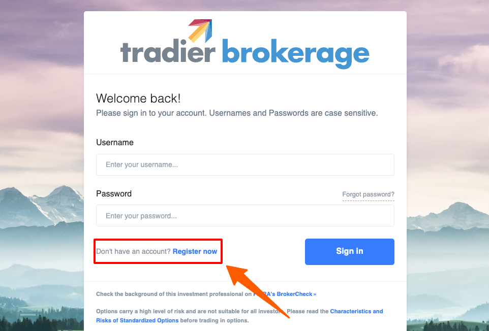 register for tradier brokerage login account