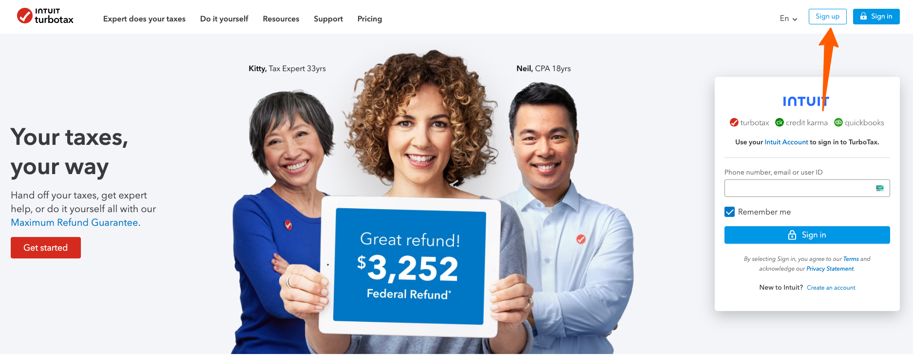 sign up for turbotax login account