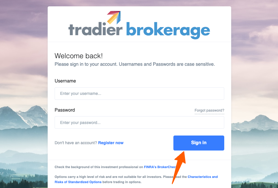 tradier brokerage login