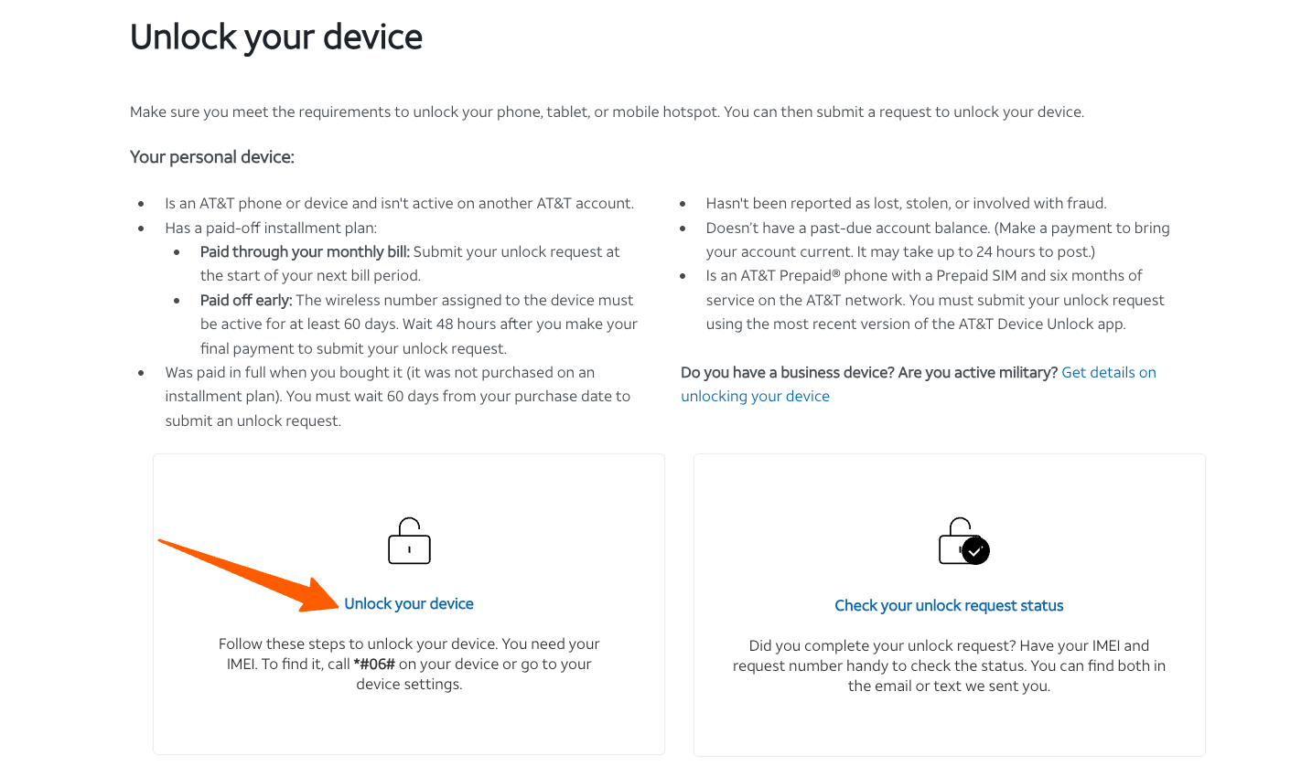 unlock your at t device